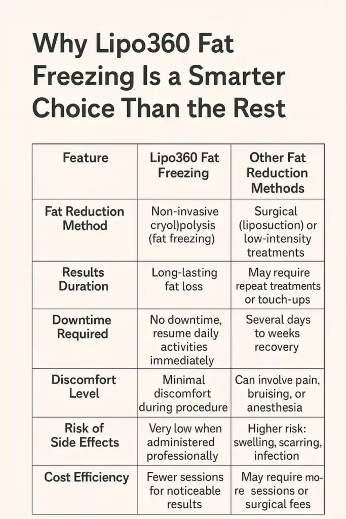 Is it possible to permanently freeze fat cells? 2 Table showing benefits of fat freezing to remove fat cells Harlow from Lipo 360