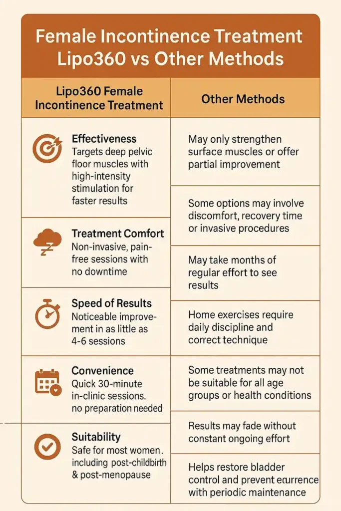 Comprehensive Guide To Female Incontinence Treatment Options 1 Table showing benefits of incontinence treatment Harlow
