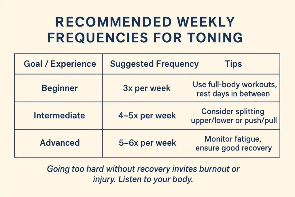 Achieving the Perfect Tone: How Often Should You Exercise for Results? 2 Graphic to show how often you should do exercise to help with toning Harlow