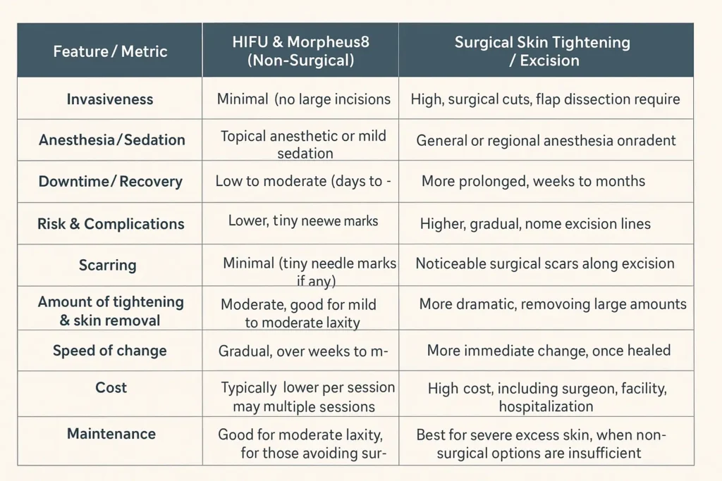 The Science of Skin Tightening 2 Table of skin tightening Harlow benefits compared to surgical options